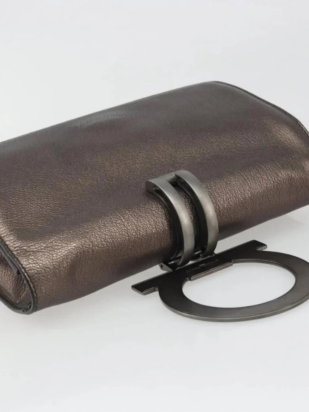 Salvatore Ferragamo Gancini Hand Bag Leather Gray Auth 188730A